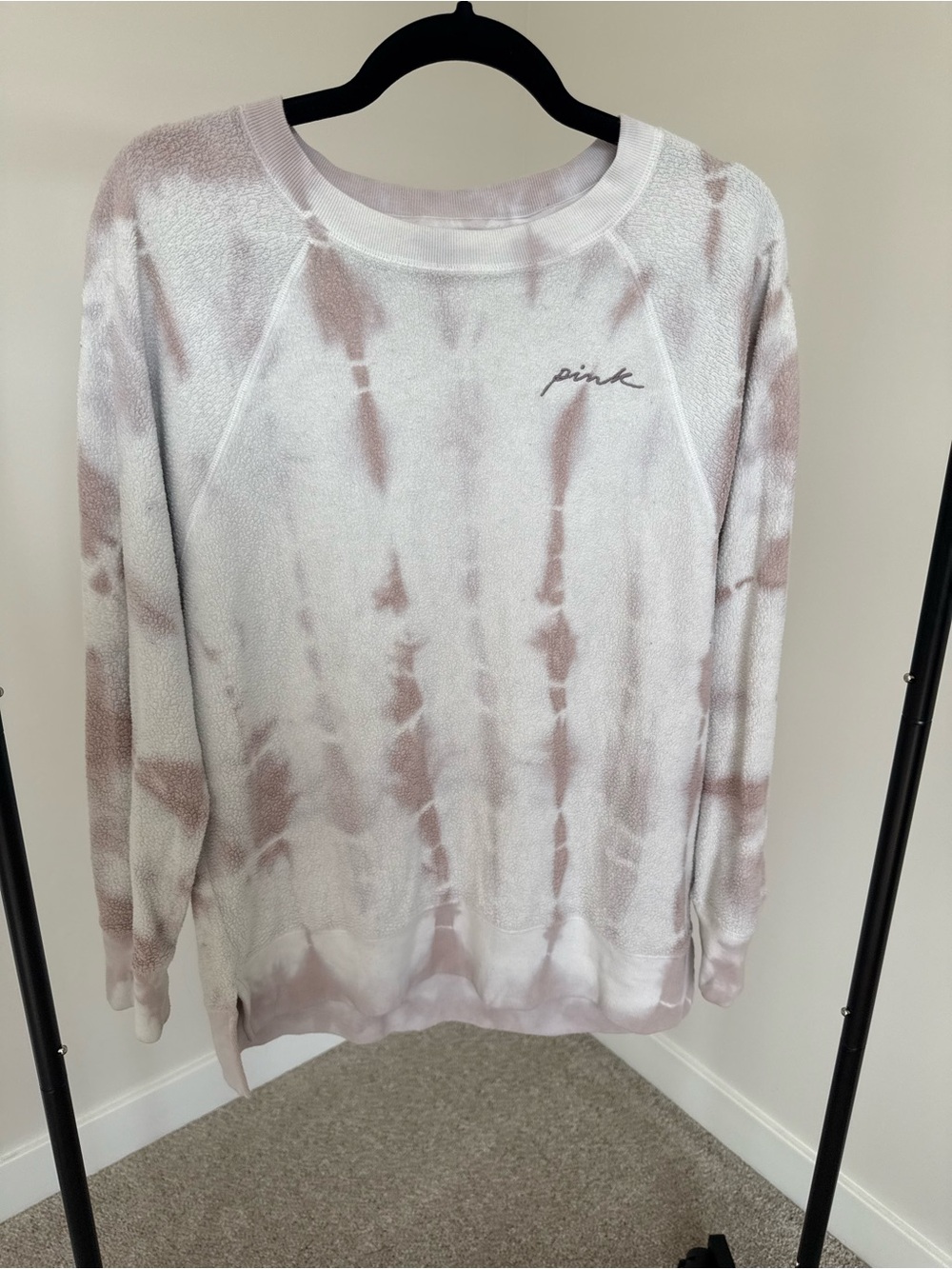 PINK Victoria's Secret White and Light Pink Tie-Dye Crewneck Sweatshirt